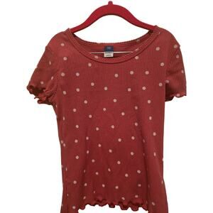 Old Navy Ribbed Polka Dot Tee Cinnamon Rose Soft Girl Size 8